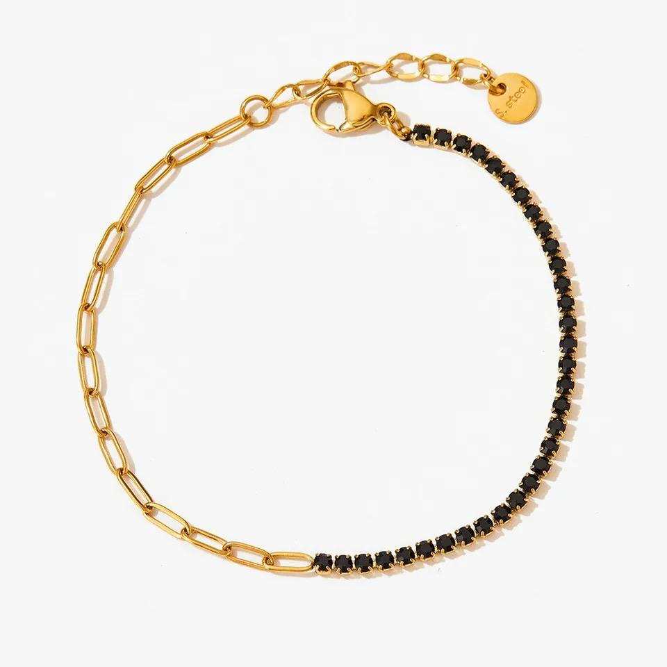 PULSERA DE TENIS DE CIRCONIA Y CADENA BLACK