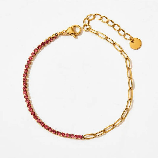 PULSERA DE TENIS DE CIRCONIA Y CADENA PINK